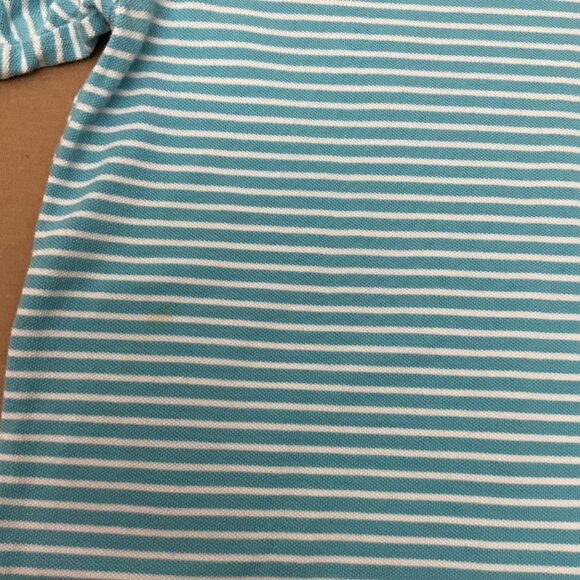 Chaps Mens XL Blue & White Striped Polo Shirt 100% Cotton Embroidered Logo Short - Picture 6 of 7